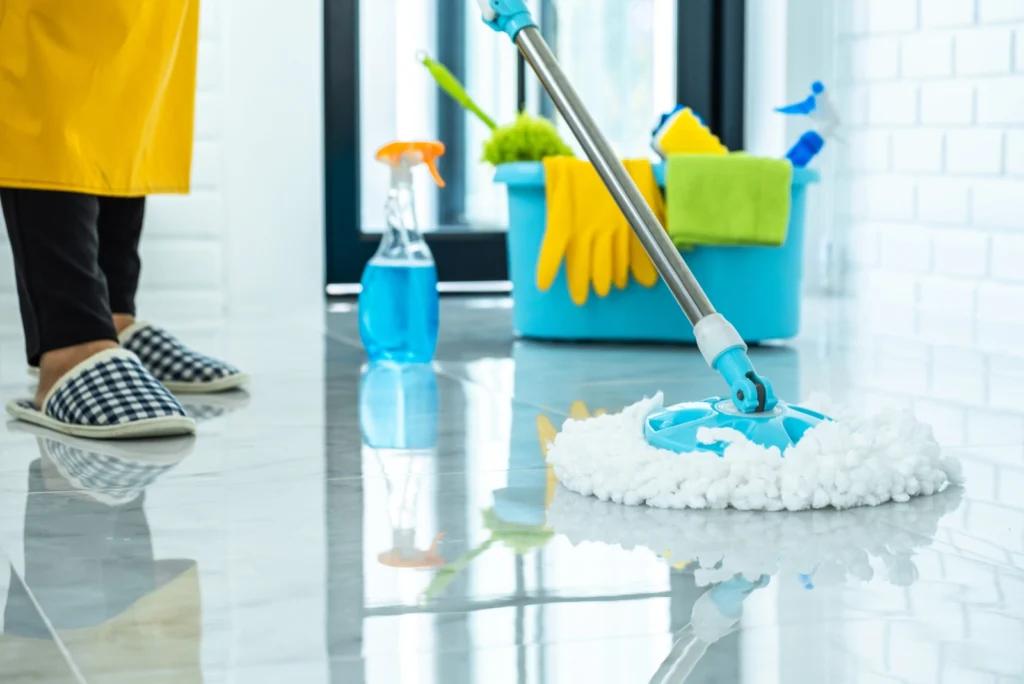 Commercial floor cleaning service in action at a Utah office